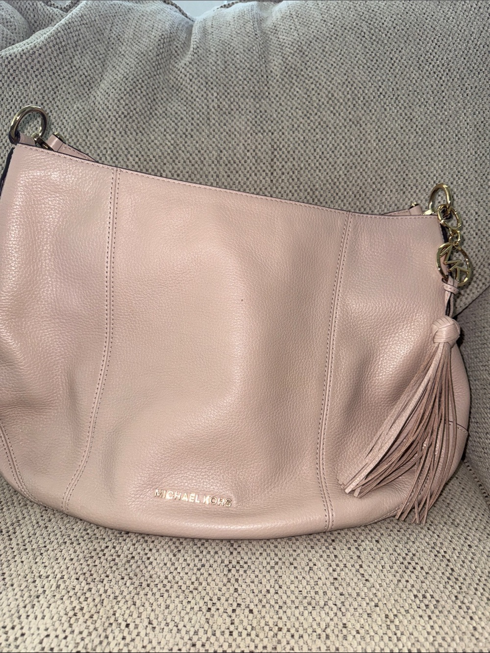 Michael Kors Pink Pebbled Leather Hobo with Tassel Charm